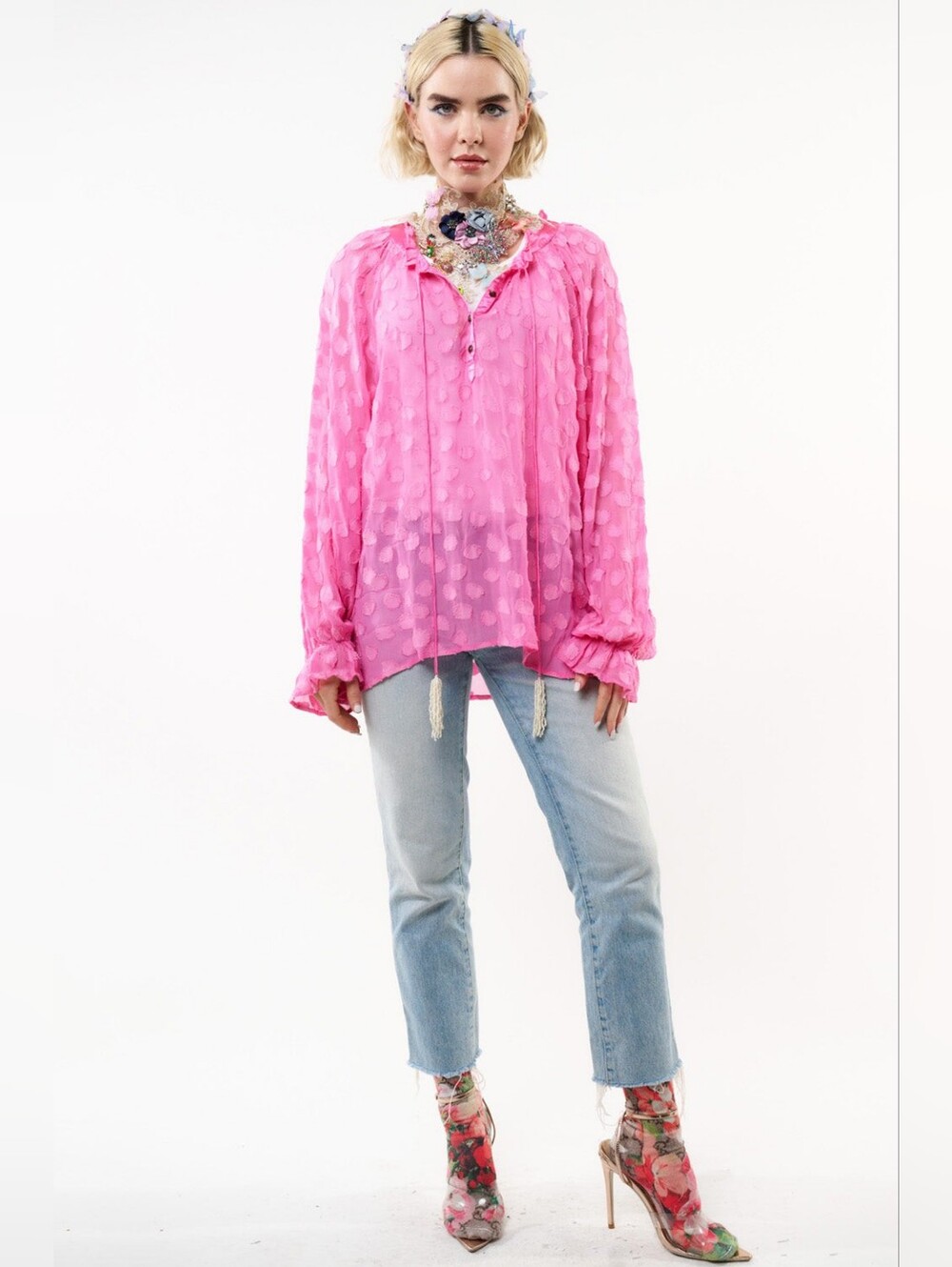 Aratta Maven Blouse
Pink Sheer Textured Tunic Blouse
